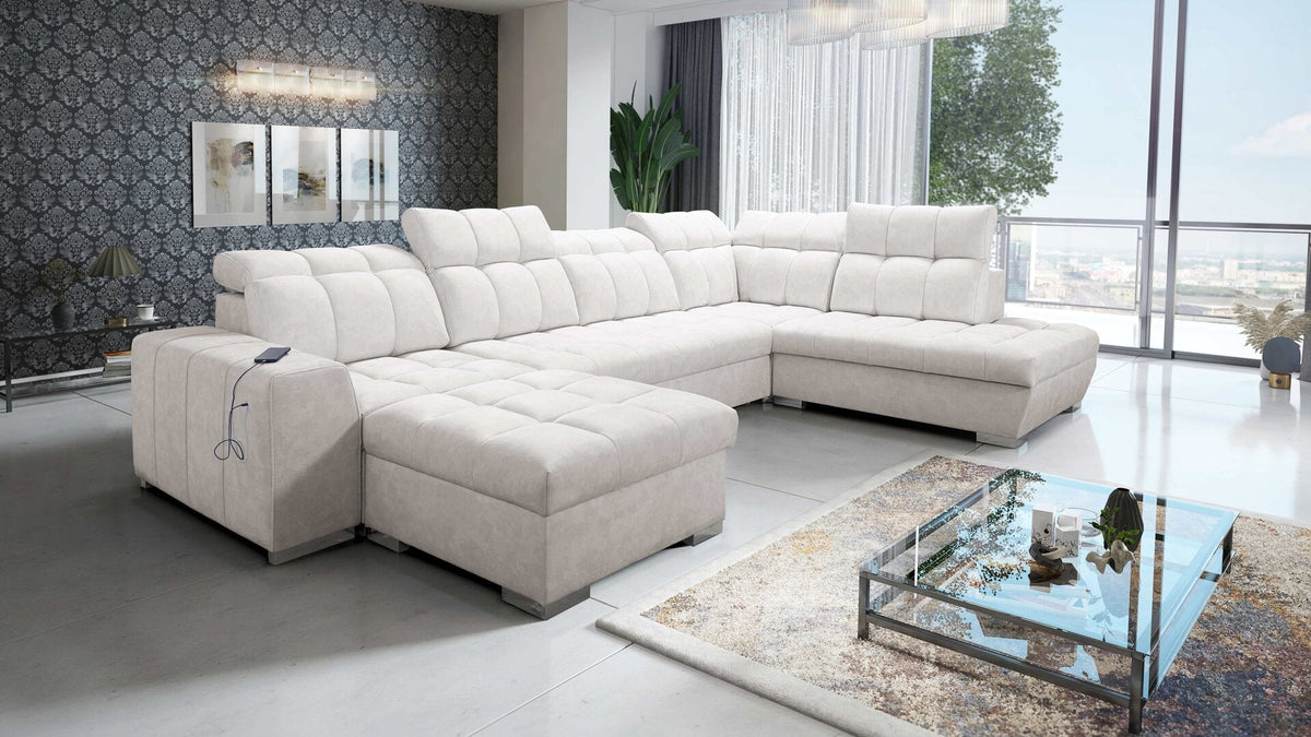 U-shaped Prisma VI corner sofa bed, USB port – left-hand