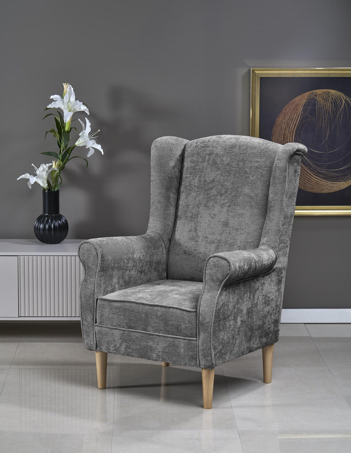 HERMES Solid Wood Lounge Armchair – Ash Grey – Markos 22 – image 1