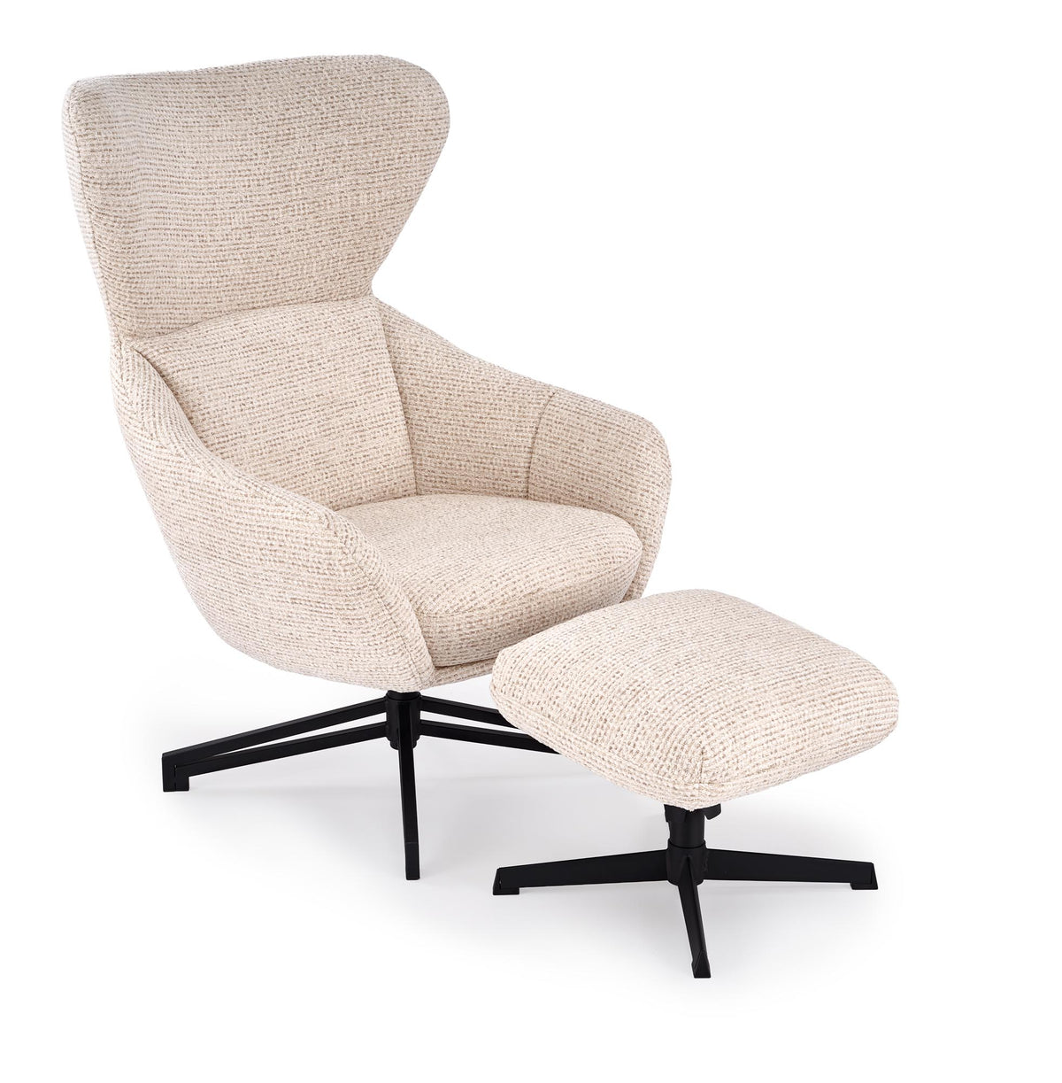 FREDY Swivel Lounge Armchair with Footstool – Light Beige – image 1