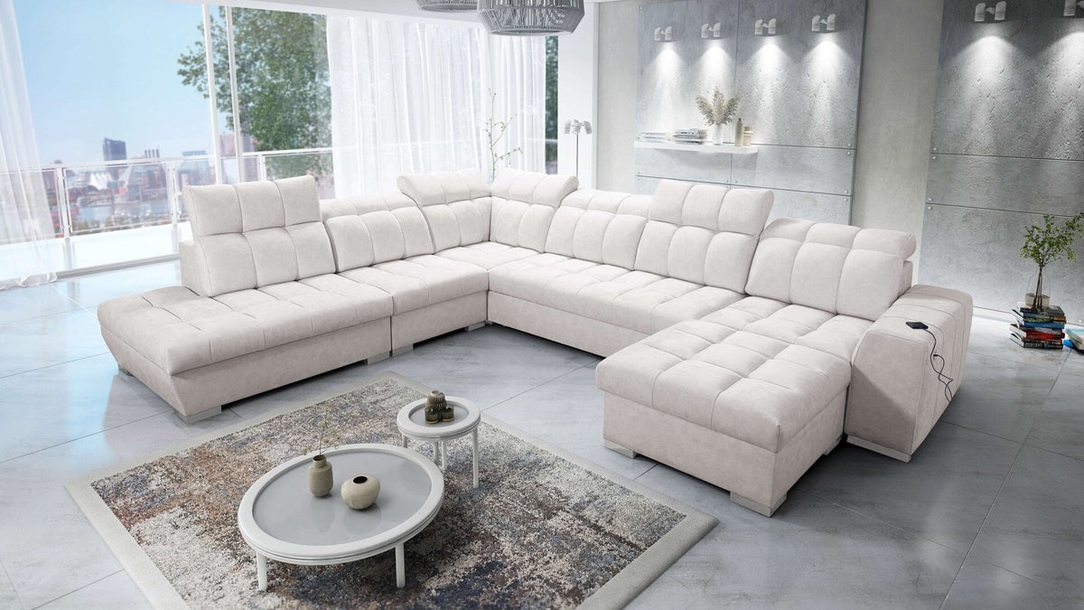 U-shaped Prisma X corner sofa bed, USB port – right-hand