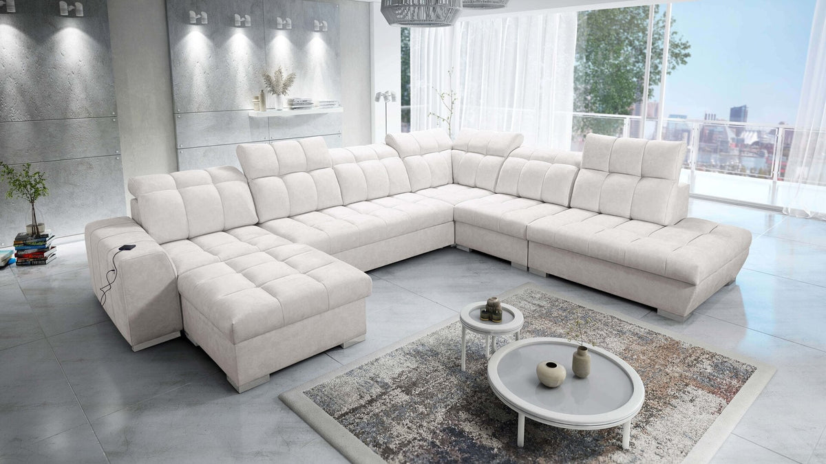 U-shaped Prisma X corner sofa bed, USB port – left-hand