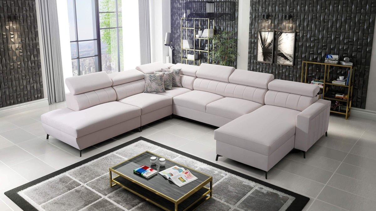 U-shaped Arco IX corner sofa bed – headrests – right-hand
