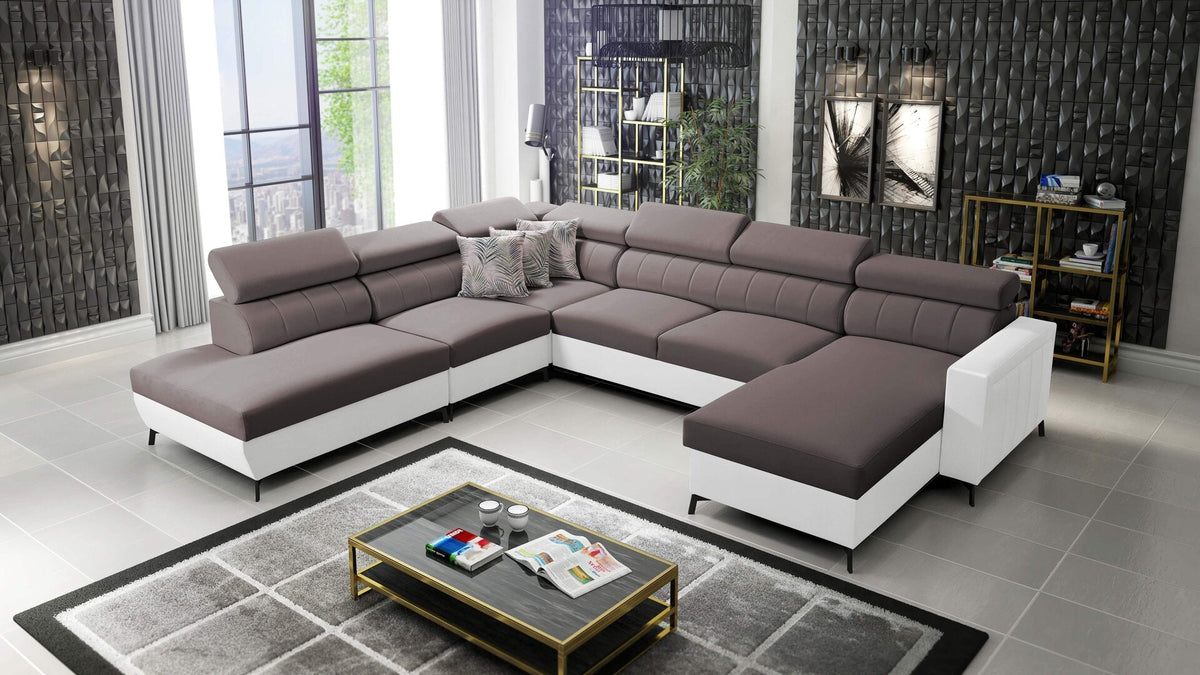 U-shaped Arco IX corner sofa bed – eco-leather, right-hand