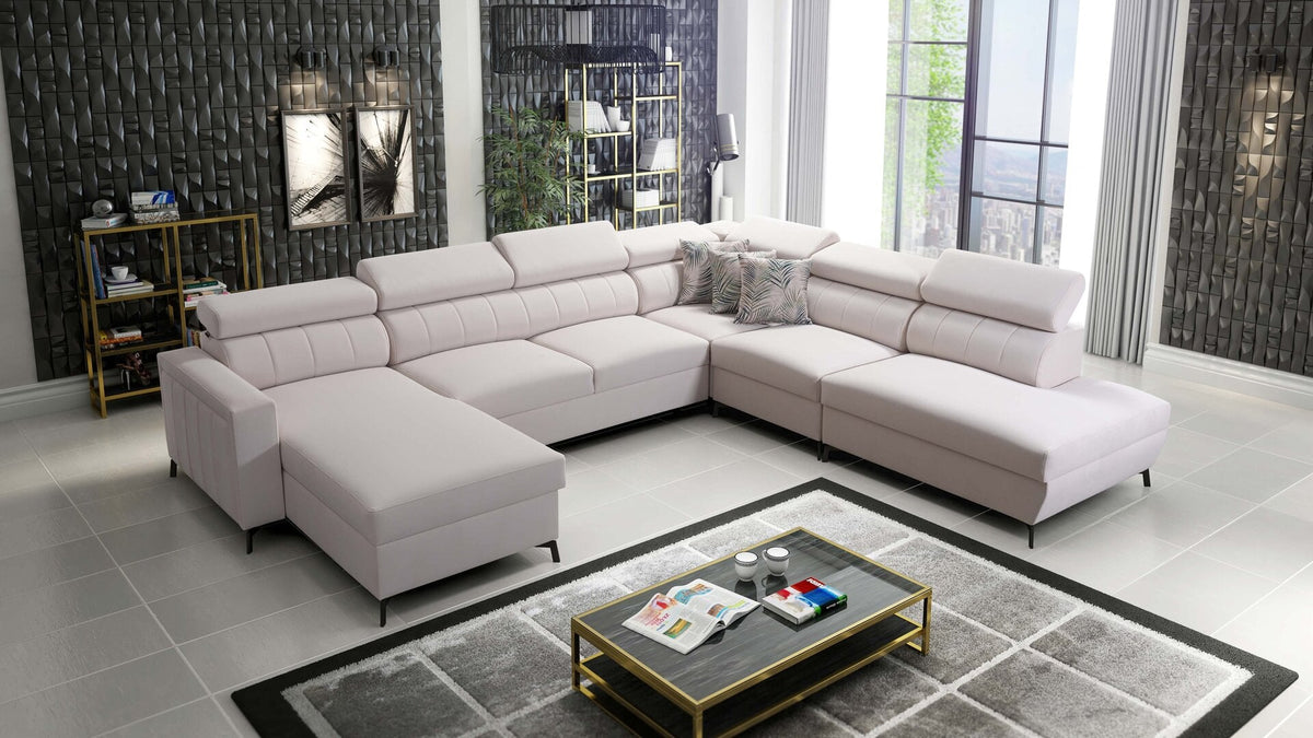 U-shaped Arco IX corner sofa bed – headrests – left-hand