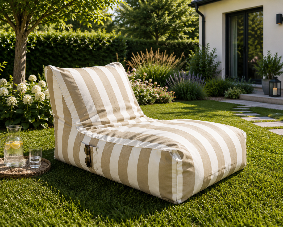 JOY II Indoor & Outdoor Bean Bag Lounger – White & Beige – image 1