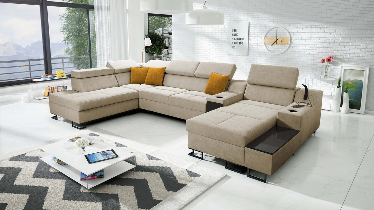 U-shaped Avanti V corner sofa bed with USB lamp – right-hand