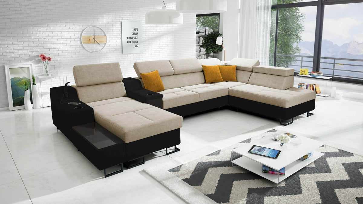 U-shaped Avanti V corner sofa bed – eco-leather, left-hand