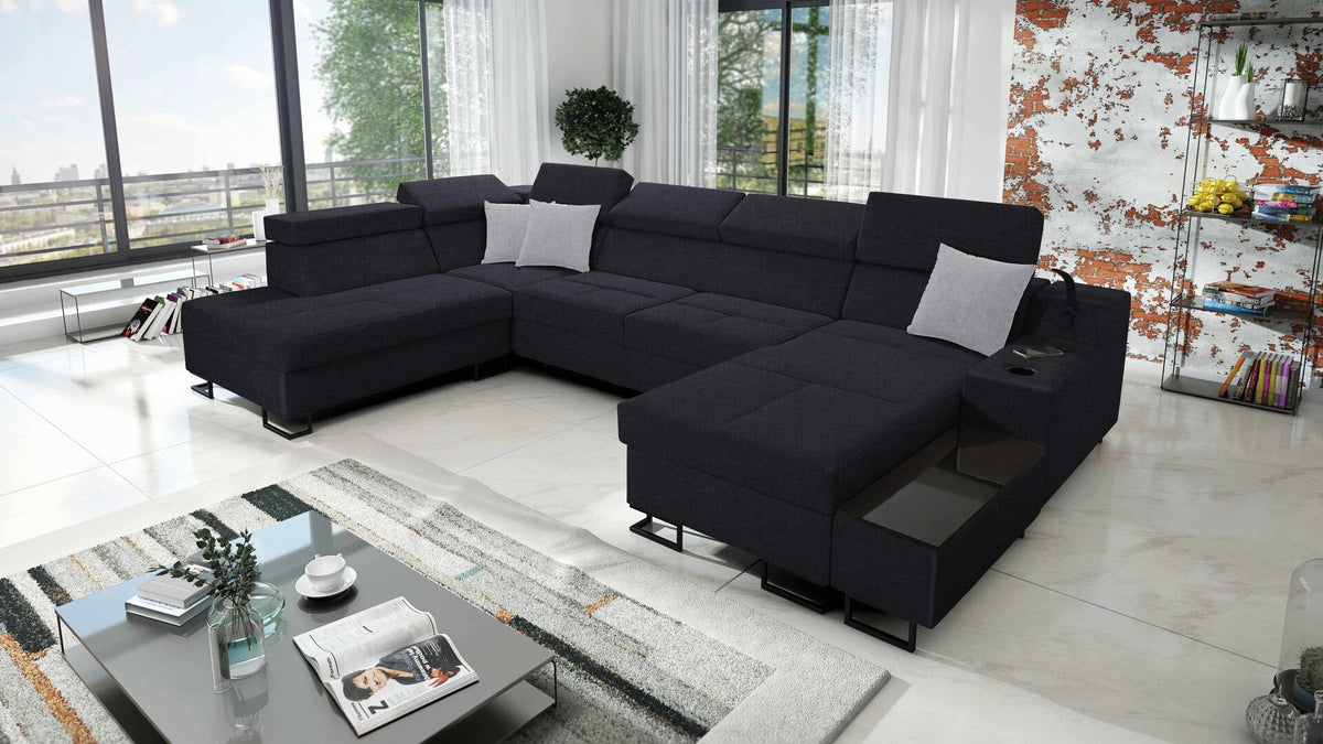U-shaped Avanti VI corner sofa bed with USB – right-hand