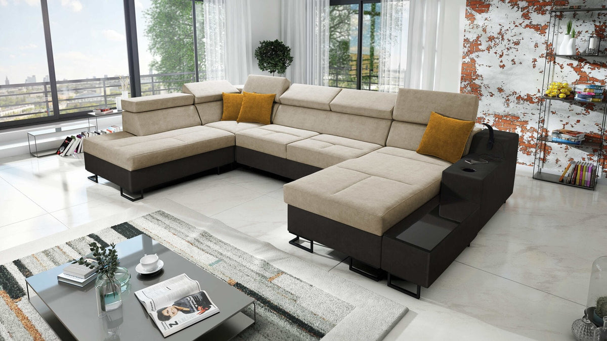 U-shaped Avanti VI corner sofa bed – eco-leather, right-hand