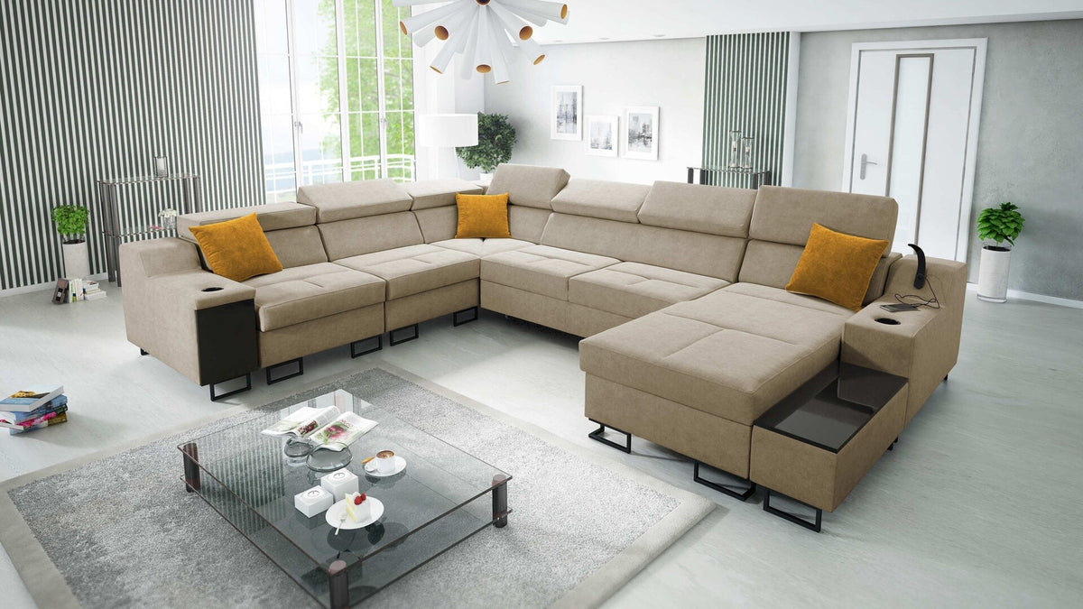 U-shaped Avanti VIII corner sofa bed with USB – right-hand