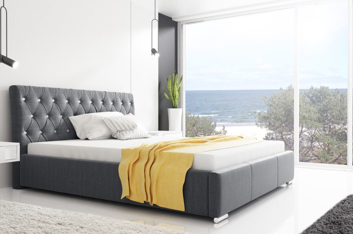 Asti upholstered bed with a bedding storage compartment – Inari 81 – front view – image 1