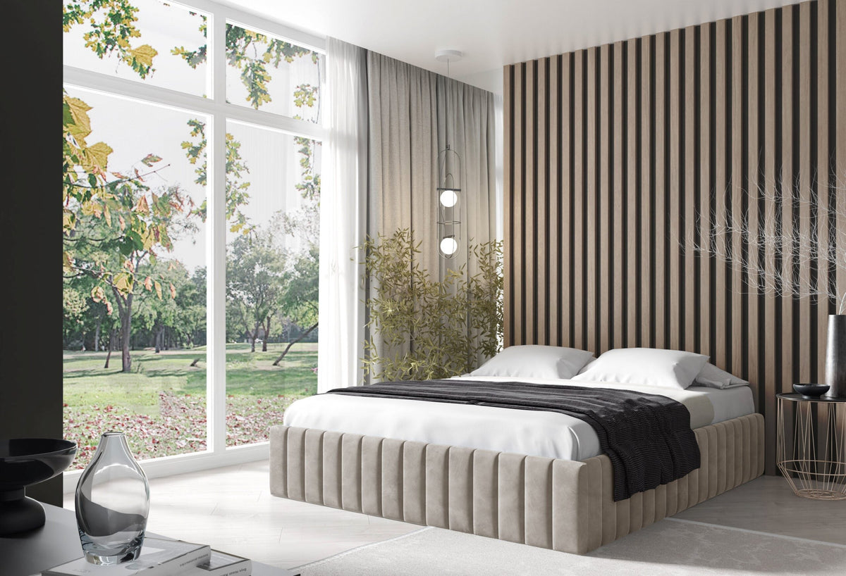 Begi upholstered bed with a bedding storage compartment – Fresh 1 – front view – image 1