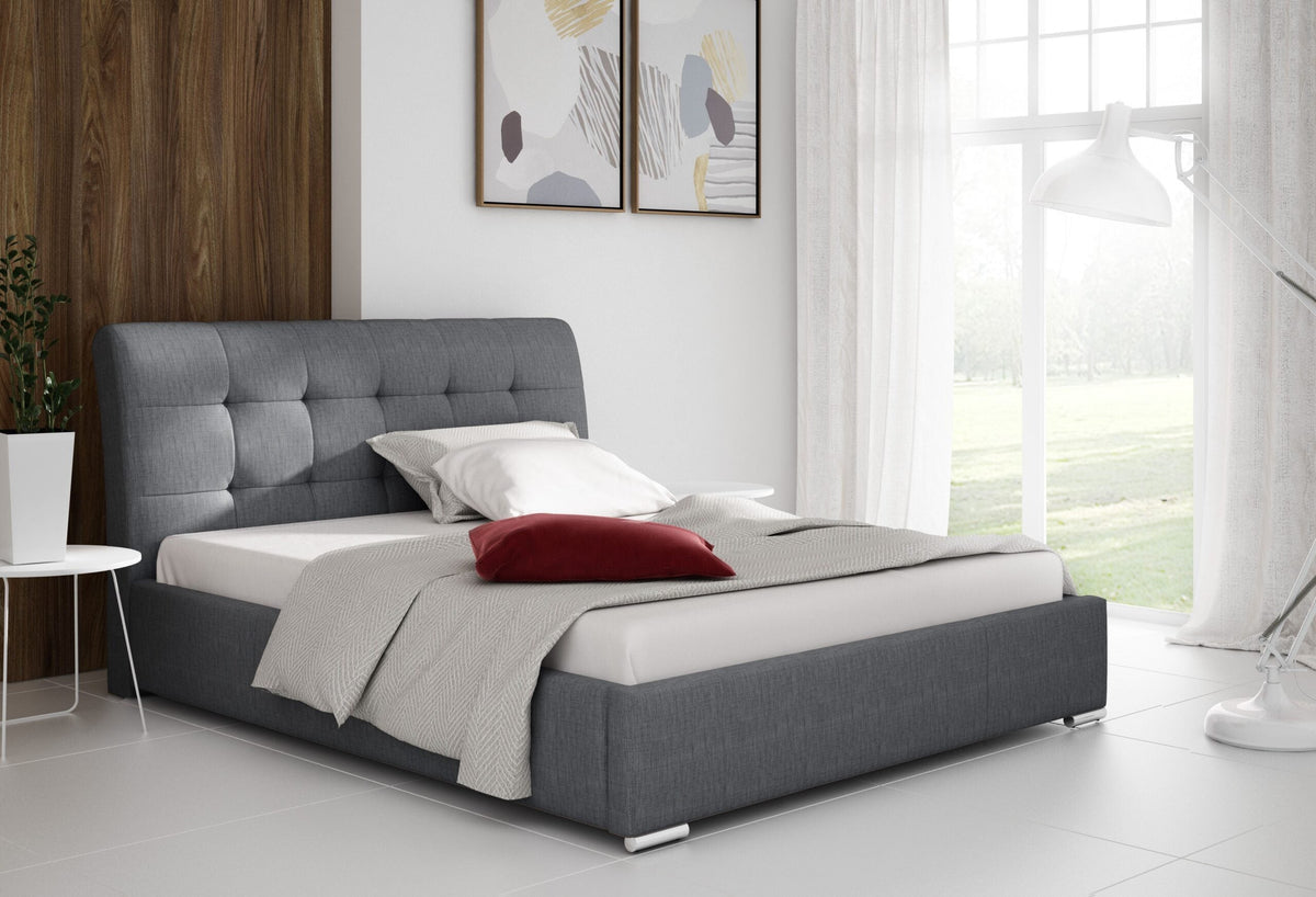 Rebma upholstered bed with a bedding storage compartment – Inari 81 – front view – image 1
