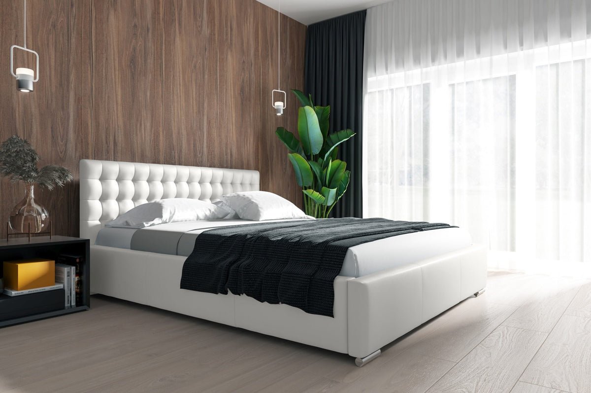 Savona upholstered bed with a bedding storage compartment – Madryt 920 – front view – image 1
