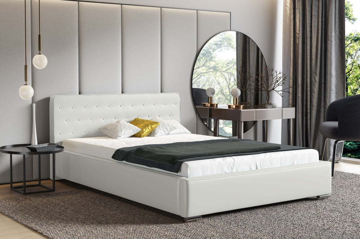 Trieste upholstered bed with a bedding storage compartment – Madryt 920 – front view – image 1