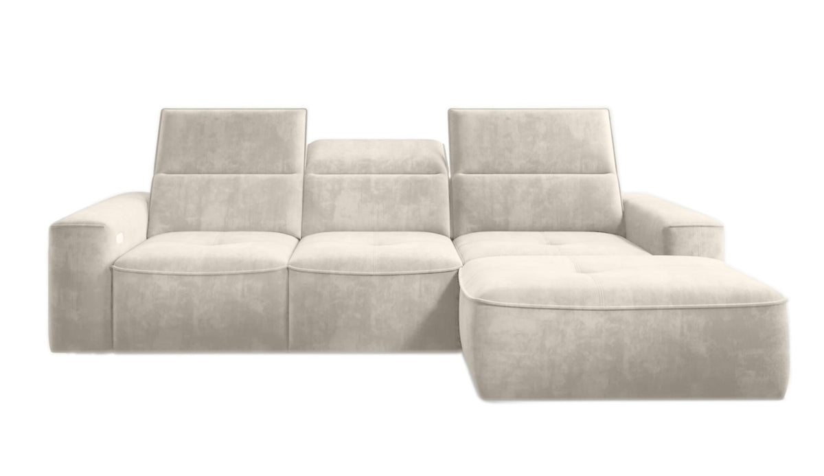 COLOMBO Mini Right-hand electric corner sofa bed with storage – Palladium 02 Beige – image 1