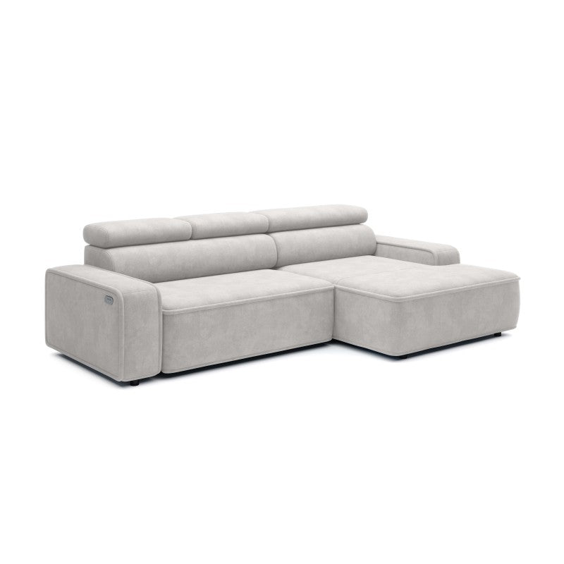LIAM S Right-hand corner sofa with adjustable headrest and electric seat extension – Terra 06 – front view – image 1